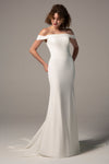 Knit Button Closure Off the Shoulder Sleeveless Mermaid Wedding Dress with a Court Train With a Sash