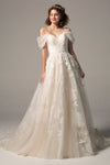 A-line Sweetheart Corset Waistline Tulle Sleeveless Lace-Up Beaded Applique Wedding Dress with a Court Train