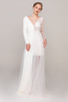 V-neck Sheath Floor Length Long Sleeves Tulle Beaded Applique Open-Back Sheath Dress/Wedding Dress