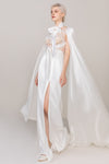 Bateau Neck Applique Beaded Open-Back Sleeveless Satin Sheath Sheath Dress/Wedding Dress with a Brush/Sweep Train