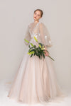 A-line V-neck Long Sleeves Tulle Applique Wedding Dress