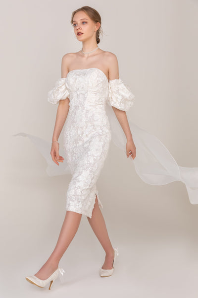 Strapless Tea Length Lace Short Sleeves Sleeves Sheath Sheath Dress/Wedding Dress