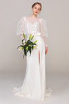Bateau Neck Lace Beaded Applique Long Sleeves Mermaid Wedding Dress with a Brush/Sweep Train With a Sash