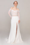 Mermaid Long Sleeves Off the Shoulder Button Closure Beaded Applique Wedding Dress with a Brush/Sweep Train With a Sash