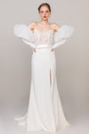 Strapless Mermaid Lace Corset Waistline Long Sleeves Beaded Applique Lace-Up Wedding Dress with a Brush/Sweep Train
