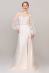 V-neck Applique Beaded Long Sleeves Mermaid Wedding Dress with a Brush/Sweep Train
