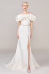 Off the Shoulder Sleeveless Mermaid Satin Corset Waistline Lace-Up Wedding Dress with a Brush/Sweep Train With a Sash