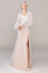 V-neck Tulle Mermaid Long Sleeves Applique Wedding Dress with a Brush/Sweep Train With a Sash
