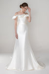 Strapless Off the Shoulder Ruched Mermaid Wedding Dress with a Court Train With a Bow(s)
