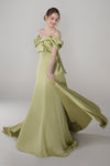 A-line Cap Sleeves Off the Shoulder Wedding Dress with a Court Train With a Bow(s)