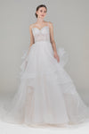 A-line Beaded Tiered Tulle Spaghetti Strap Wedding Dress With Ruffles