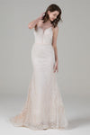 V-neck Corset Waistline Lace-Up Spaghetti Strap Mermaid Lace Wedding Dress with a Court Train