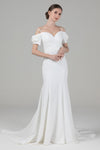 Fitted Cold Shoulder Sleeves Off the Shoulder Wedding Dress with a Court Train