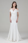 Fitted Mermaid Cold Shoulder Sleeves Off the Shoulder Wedding Dress with a Court Train