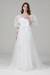 A-line Corset Waistline Sweetheart Lace-Up Puff Sleeves Sleeves Wedding Dress with a Court Train