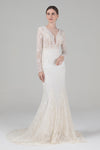 V-neck Lace Open-Back Beaded Long Sleeves Mermaid Wedding Dress