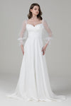 A-line Corset Waistline Long Sleeves Lace-Up Wedding Dress with a Brush/Sweep Train