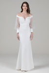 Knit Long Sleeves Mermaid Beaded Applique Wedding Dress with a Brush/Sweep Train
