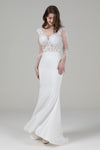 V-neck Applique Beaded Mermaid Knit Wedding Dress with a Brush/Sweep Train