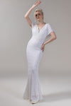 Cap Sleeves Beaded Sequined Floor Length Mermaid Wedding Dress
