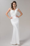 Sleeveless Beaded Applique Floor Length Mermaid Knit Wedding Dress