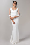Knit Floor Length Beaded Elbow Length Sleeves Mermaid Wedding Dress