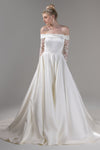 A-line Vintage Long Sleeves Off the Shoulder Wedding Dress with a Court Train