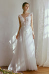 A-line V-neck Sleeveless Floor Length Applique Wedding Dress