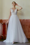 A-line V-neck Floor Length Sleeveless Applique Wedding Dress