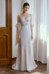 V-neck Sleeveless Satin Sheath Sheath Dress/Wedding Dress with a Brush/Sweep Train