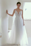 A-line V-neck Sleeveless Applique Wedding Dress with a Brush/Sweep Train