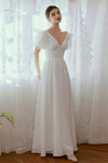 V-neck Sheath Floor Length Applique Cap Sleeves Sheath Dress/Wedding Dress