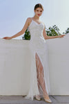 V-neck Sleeveless Sheath Beaded Sheath Dress/Wedding Dress with a Brush/Sweep Train