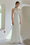 Sheath Halter Applique Sleeveless Sheath Dress/Wedding Dress with a Brush/Sweep Train