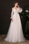 A-line V-neck Long Sleeves Applique Floor Length Wedding Dress