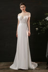 Mermaid Cap Sleeves Wedding Dress with a Brush/Sweep Train With Pearls