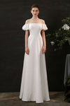 Floor Length Sheath Cap Sleeves Off the Shoulder Satin Sheath Dress/Wedding Dress