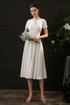 Sheath Short Sleeves Sleeves Tea Length Beaded Jeweled Satin Sheath Dress/Wedding Dress