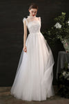 A-line Sleeveless Collared Applique Wedding Dress with a Brush/Sweep Train