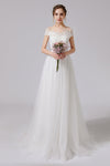 A-line Beaded Applique Sweetheart Short Sleeves Sleeves Wedding Dress with a Brush/Sweep Train