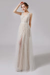 A-line V-neck Floor Length Sleeveless Wedding Dress