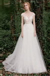 A-line Applique Cap Sleeves Wedding Dress with a Brush/Sweep Train