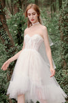 A-line Strapless Applique High-Low-Hem Sleeveless Wedding Dress
