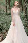 A-line Strapless Sleeveless Wedding Dress with a Brush/Sweep Train