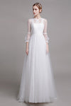 A-line Jeweled Button Closure Floor Length Long Sleeves Wedding Dress