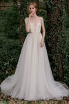 A-line Sleeveless Button Closure Applique Wedding Dress with a Brush/Sweep Train