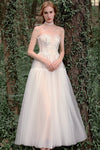 A-line Tea Length Sweetheart Sleeveless Applique Wedding Dress