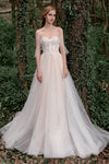 A-line Sweetheart Sleeveless Applique Open-Back Wedding Dress with a Brush/Sweep Train