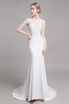 V-neck Sleeveless Open-Back Applique Mermaid Wedding Dress with a Brush/Sweep Train