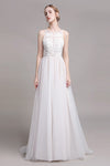 A-line Beaded Jeweled Lace Sleeveless Wedding Dress with a Brush/Sweep Train